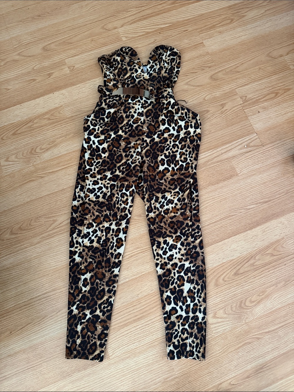 Strapless Leopard Print Jumpsuit in Brown